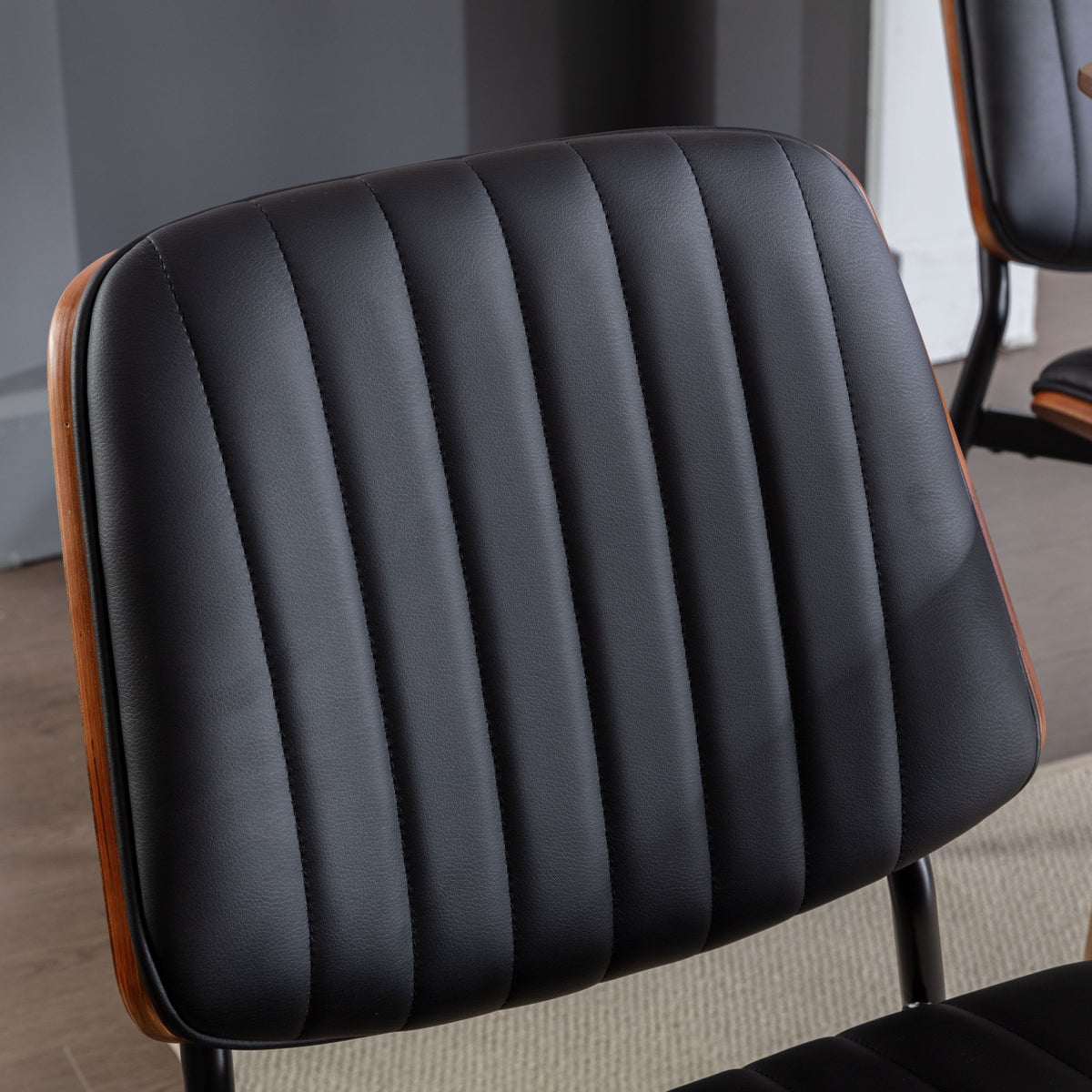 Retro Linen Dining Chairs Set of 2 Black Legs