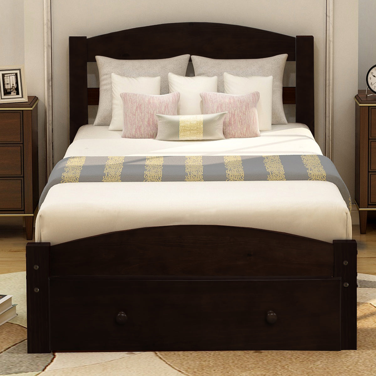 Espresso Twin Platform Bed with Storage Drawer