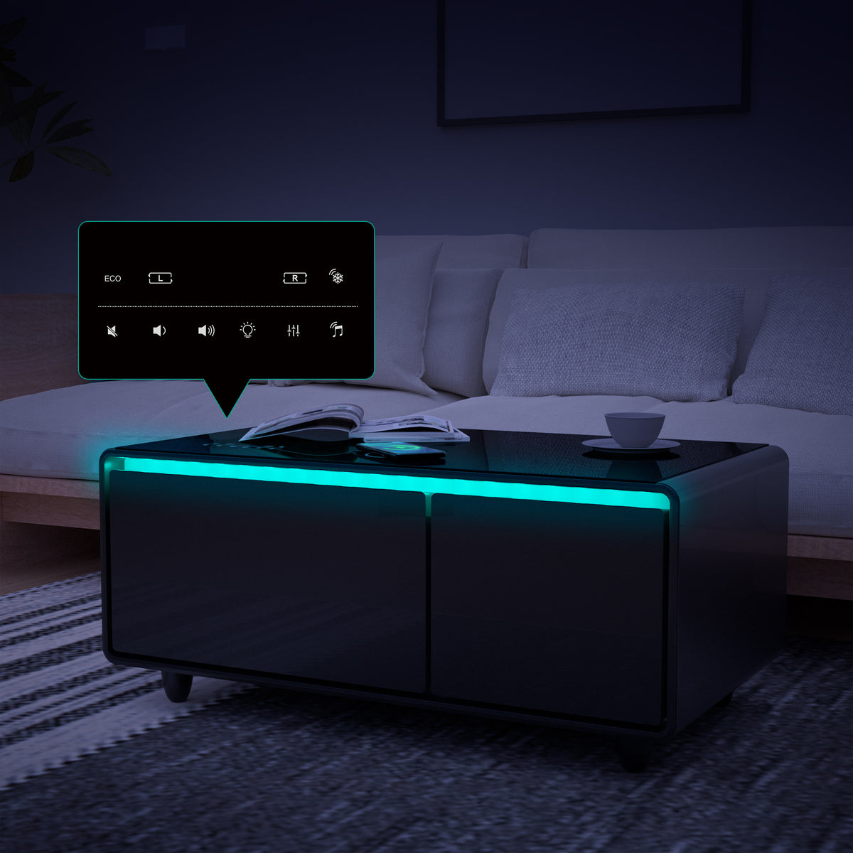 Smart Coffee Table with Bluetooth & USB Charging