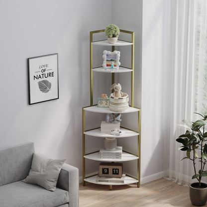 6-Tier Wooden Bookshelf Corner Storage Brown