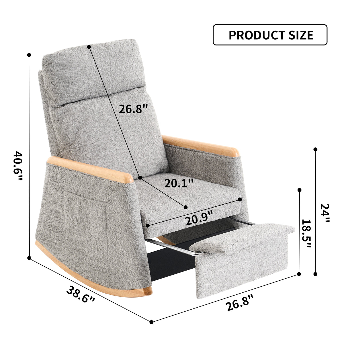Rocking Chair with Footrest Gray