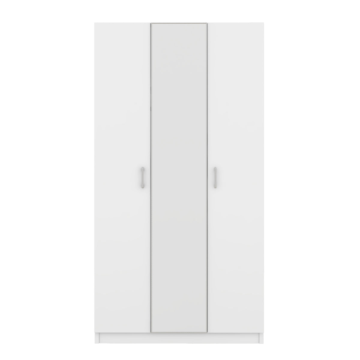 White 3-Door Wardrobe with Center Mirror – Particle Board Closet Organizer with Hanging Space