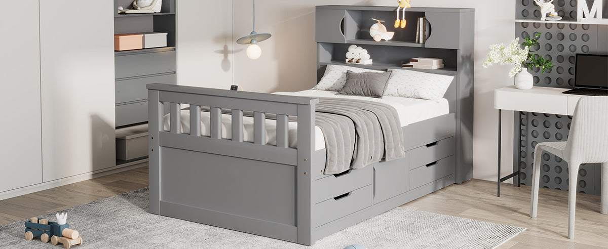 Twin Captain Platform Bed Gray