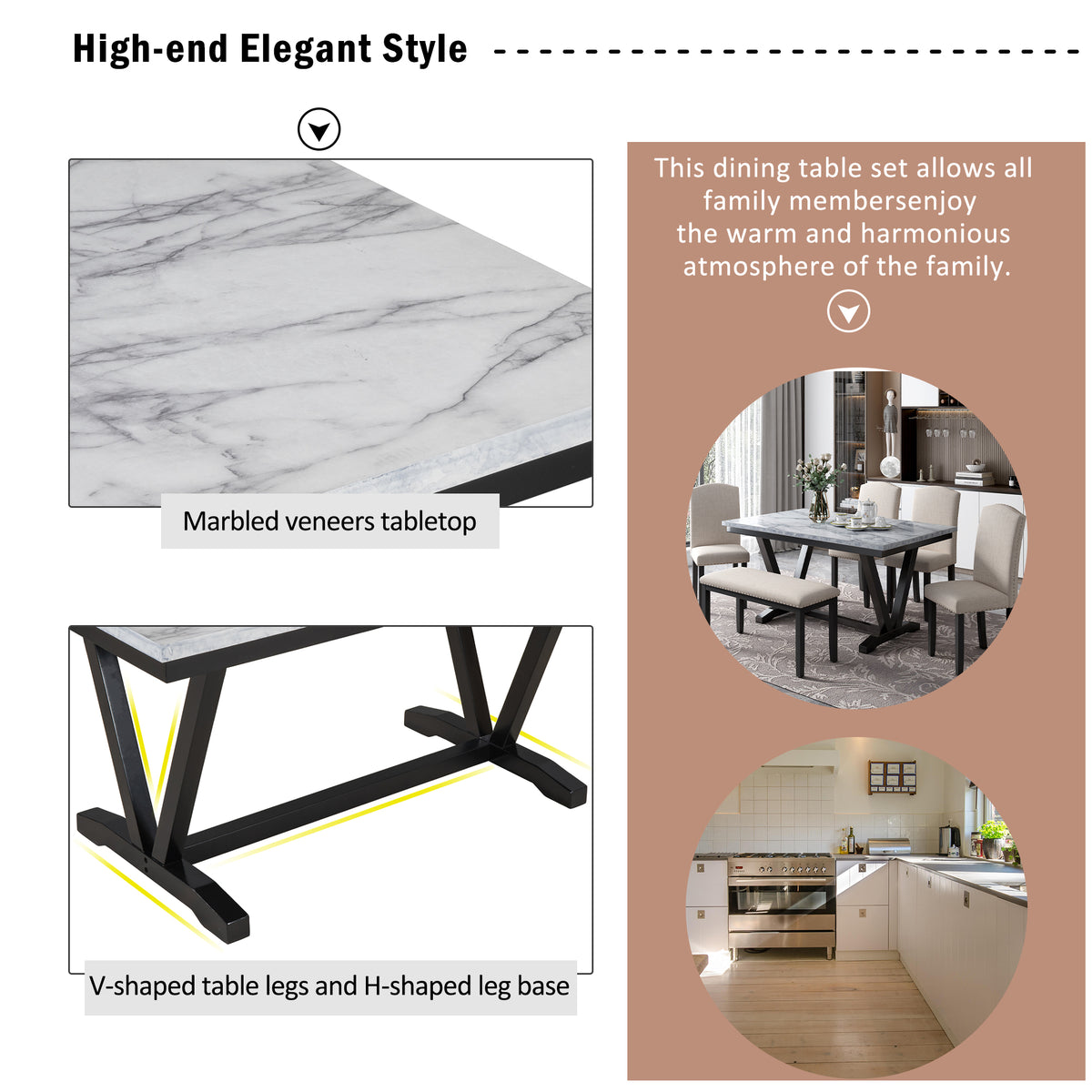 6-Piece Modern Dining Set – White Finish
