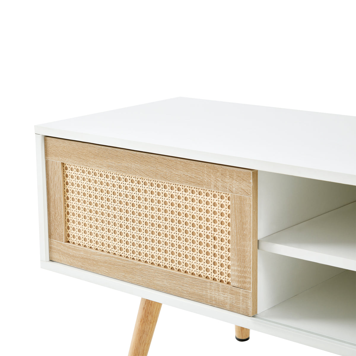 Rattan TV Cabinet with Adjustable Shelves White