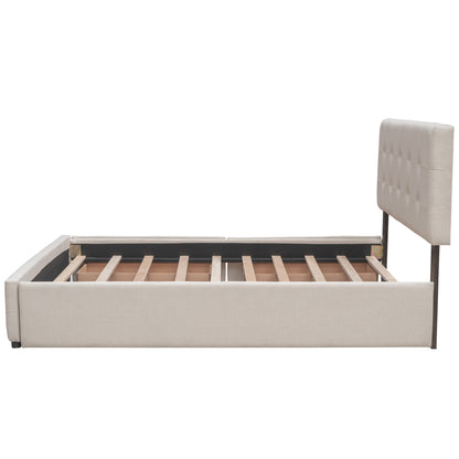 Upholstered Platform Bed Queen Dark Beige