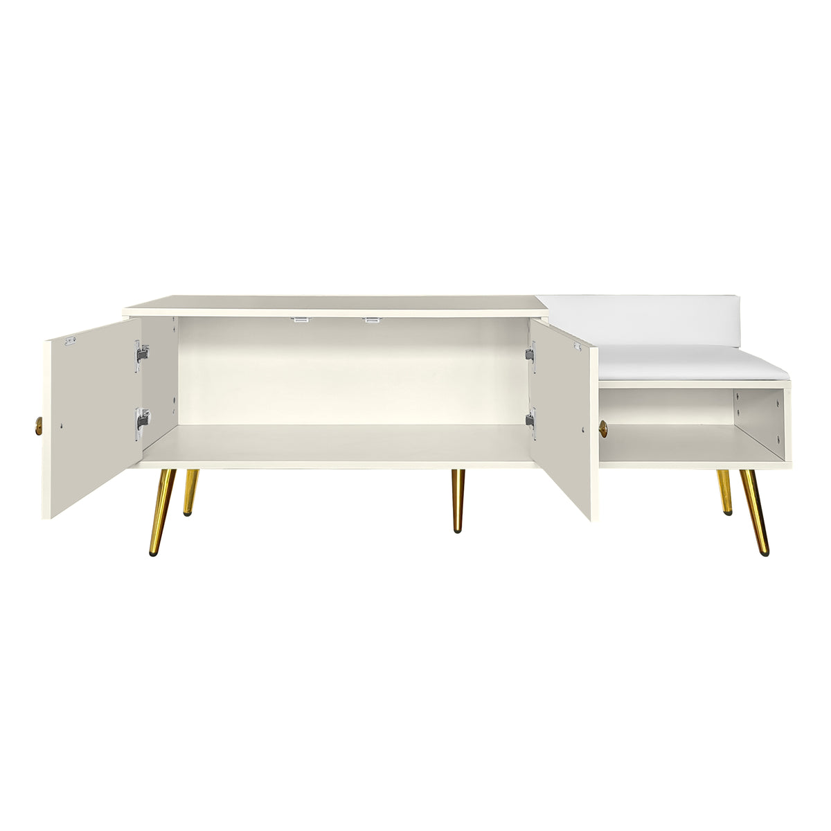 Modern Hidden Storage Bench White Upholstered Seat