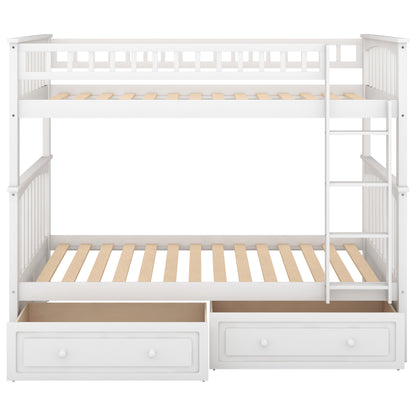 Twin Bunk Bed with Drawers White
