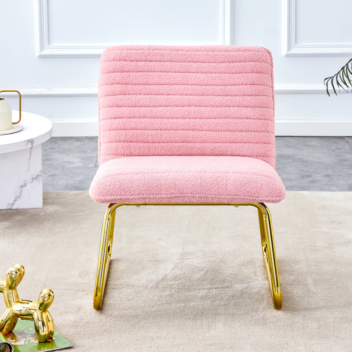 Blush Fabric Accent Chair – Gold Legs