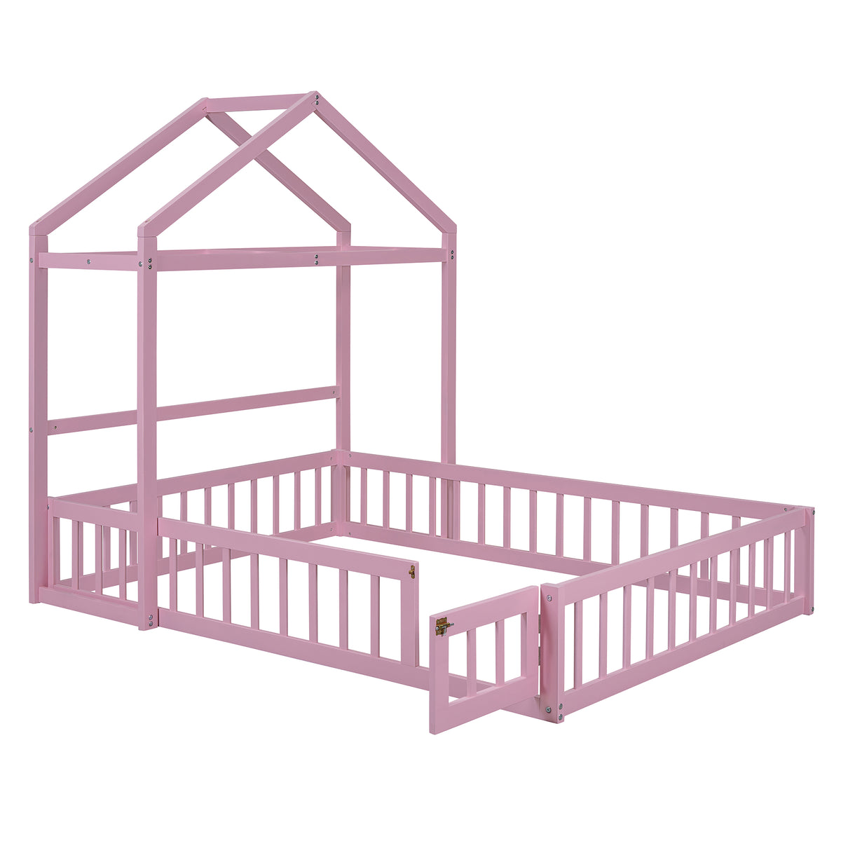 Full Wood Children’s Bed with Clothes Rack Pink