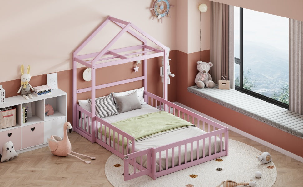 Full Wood Children’s Bed with Clothes Rack Pink