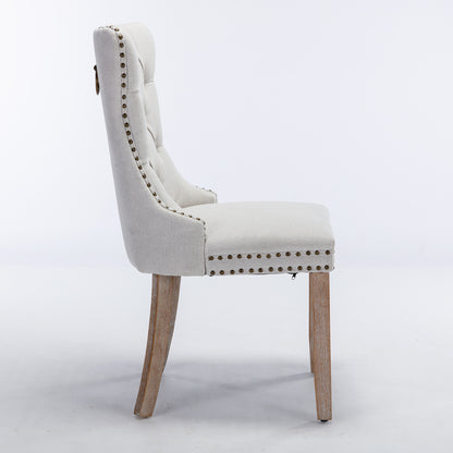 Nikki Tufted Linen Dining Chair Set (2 pcs) – Beige and Gray