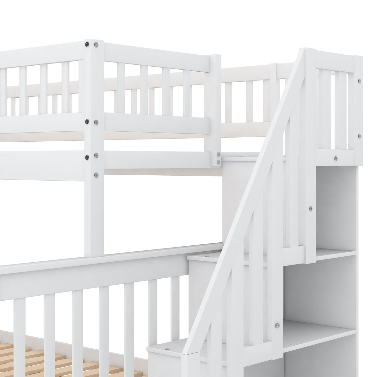 Twin Over Full Bunk Bed with Staircase White
