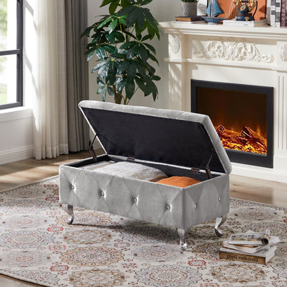 Flip-Top Storage Bench with Velvet Seat Gray