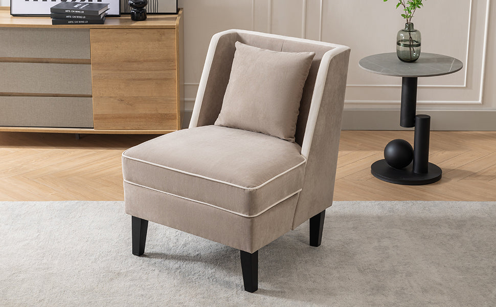 Velvet Wingback Accent Chair – Tan & Cream