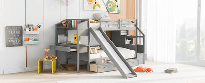 Twin Bunk Bed with Storage Gray