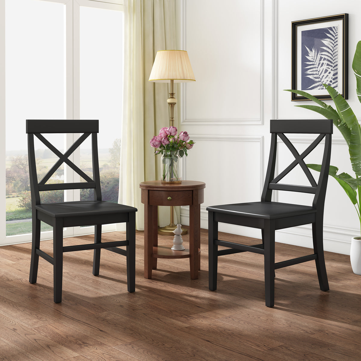 Farmhouse Acacia Dining Chairs Set of 2