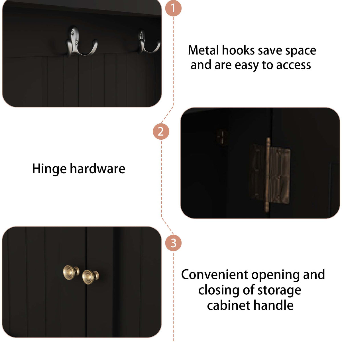 Hall Tree with Drawers and Hooks Black