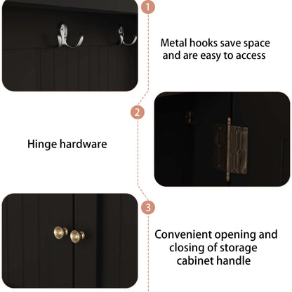 Hall Tree with Drawers and Hooks Black