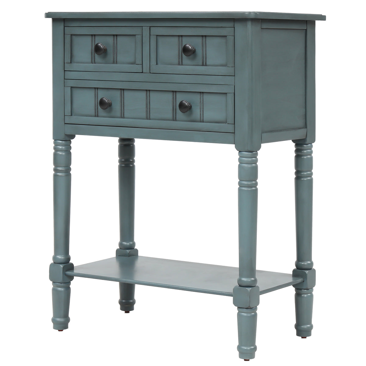 Slim Console Table with Drawers Navy Finish