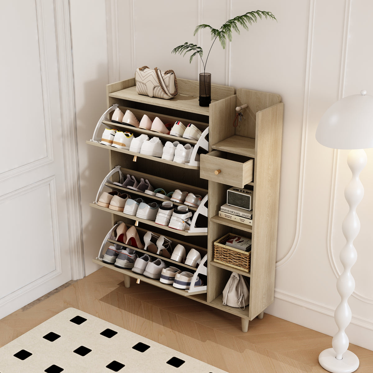 Bohemian Shoe Cabinet with Rattan Flip Drawers Natural