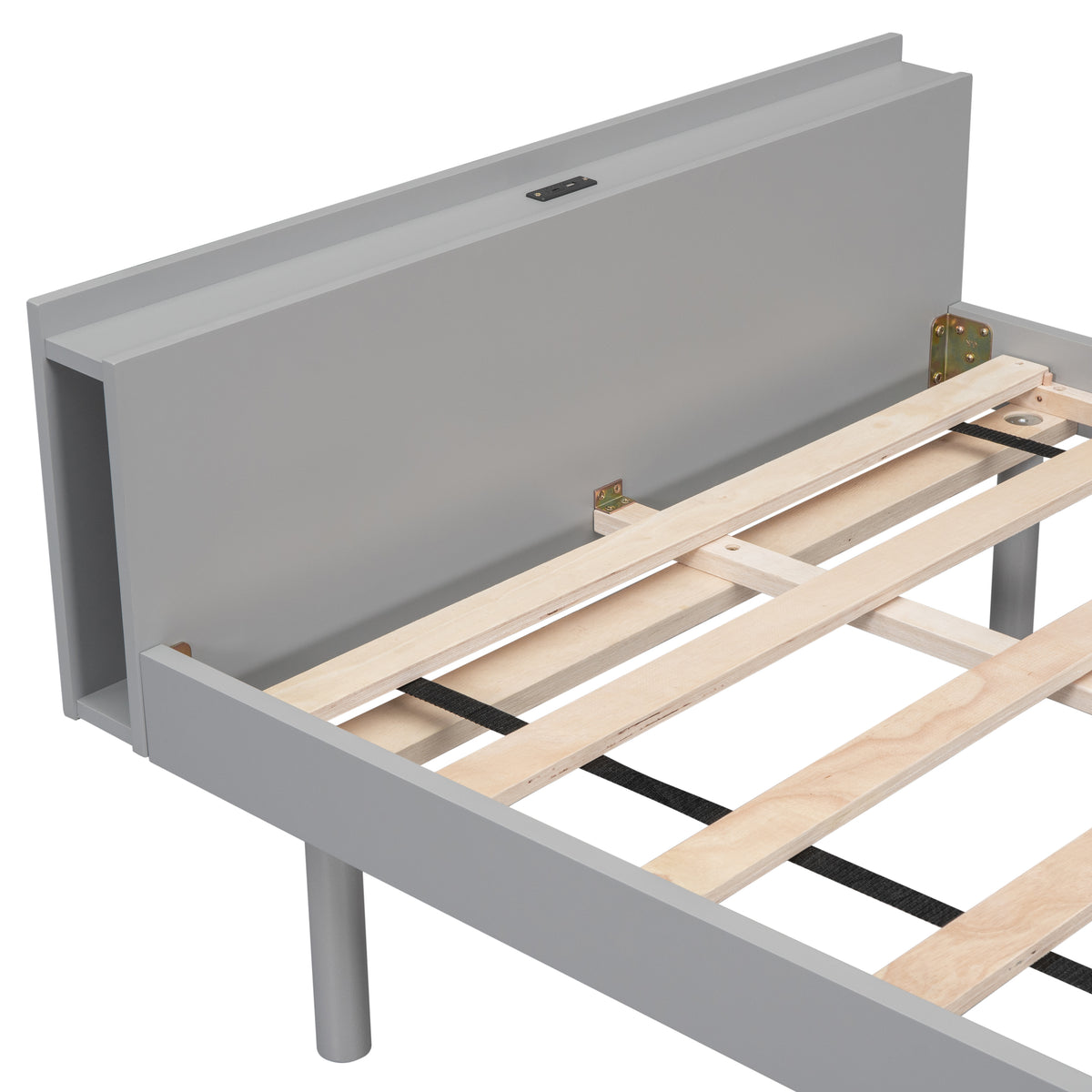 Twin Platform Bed with USB Ports Gray Finish