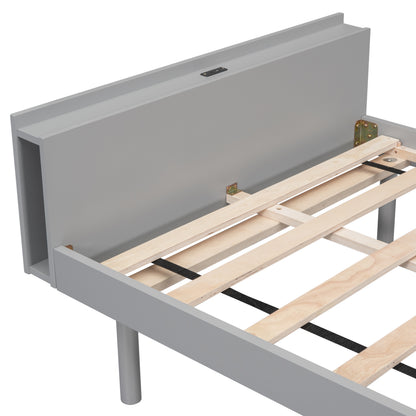 Twin Platform Bed with USB Ports Gray Finish