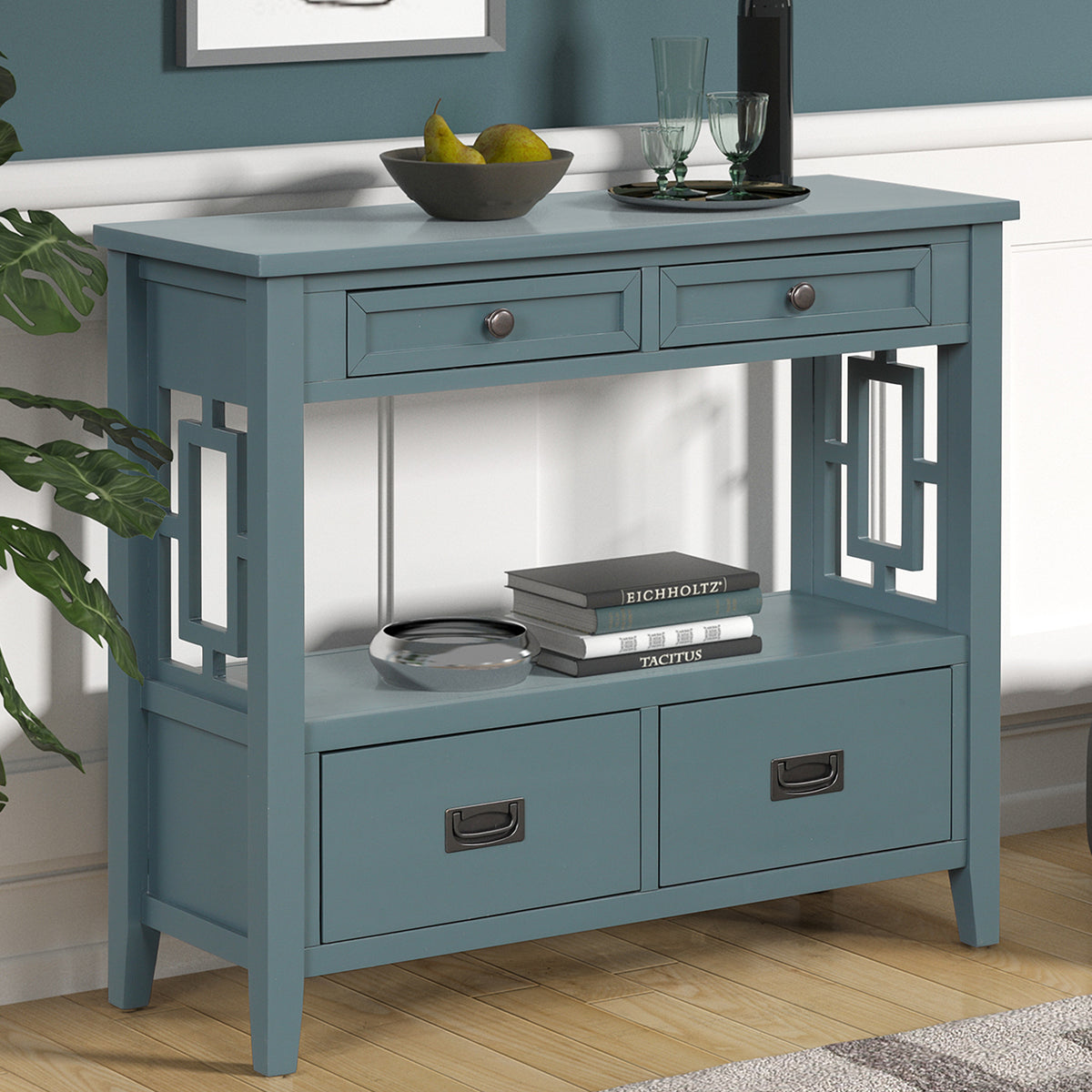 36-Inch Blue Farmhouse Console Table with Drawers
