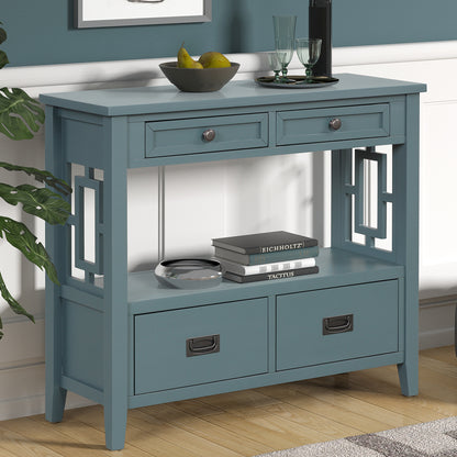 36-Inch Blue Farmhouse Console Table with Drawers