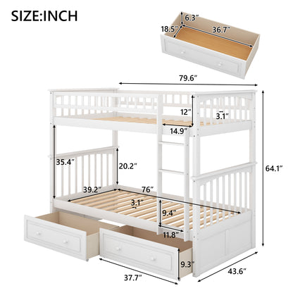 Twin Bunk Bed with Drawers White