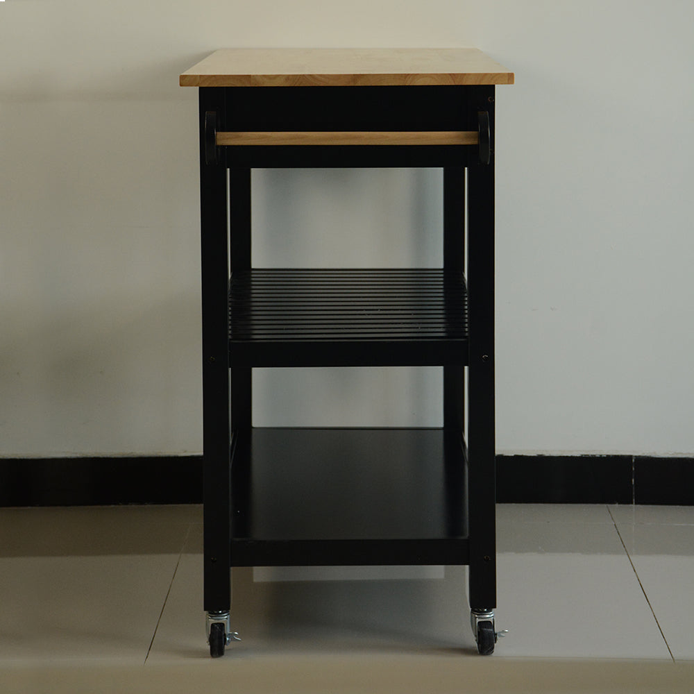 Mobile Kitchen Island with Rubber Wood Top