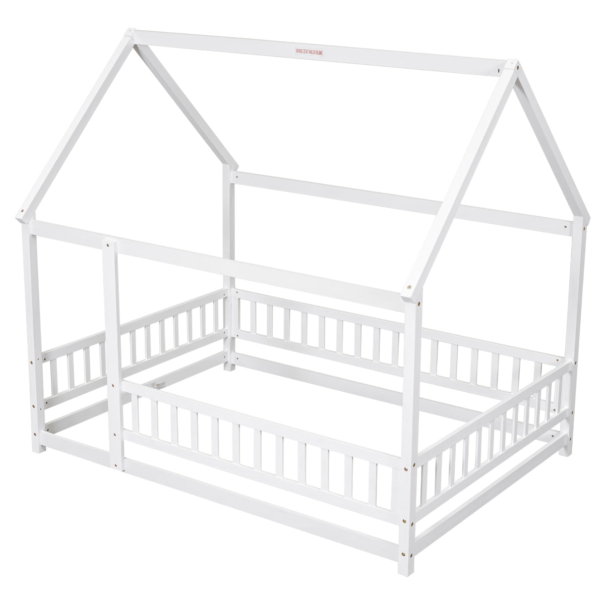Full Wooden Bed with House Roof Frame White