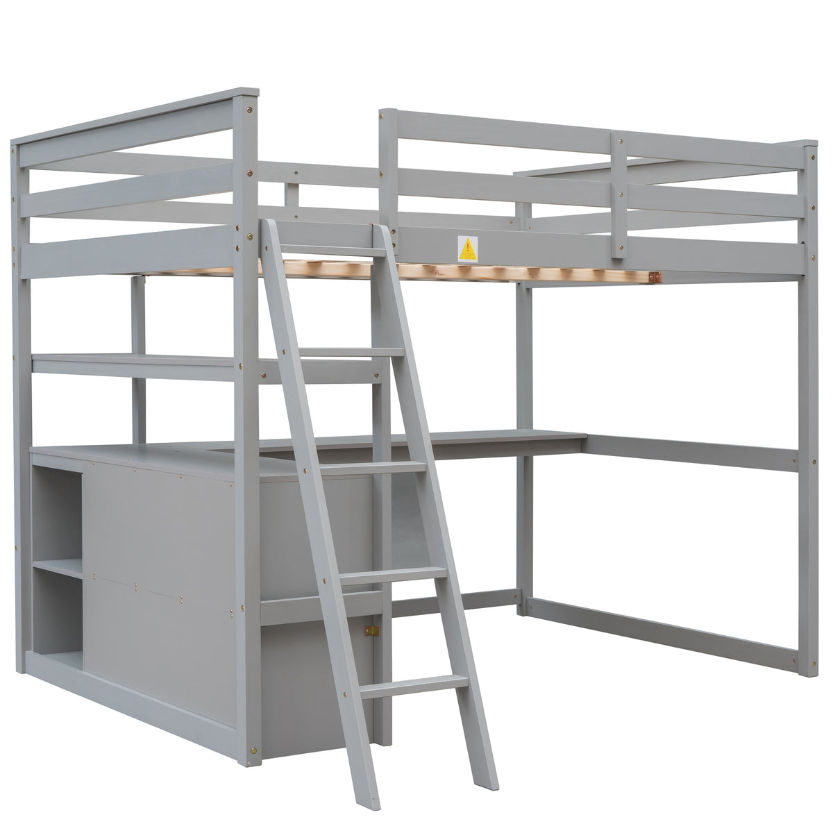 Full Loft Bed with Shelves Gray