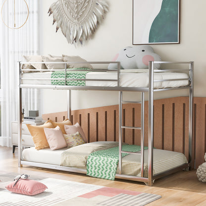 Metal Twin Bunk Bed with Ladder Silver