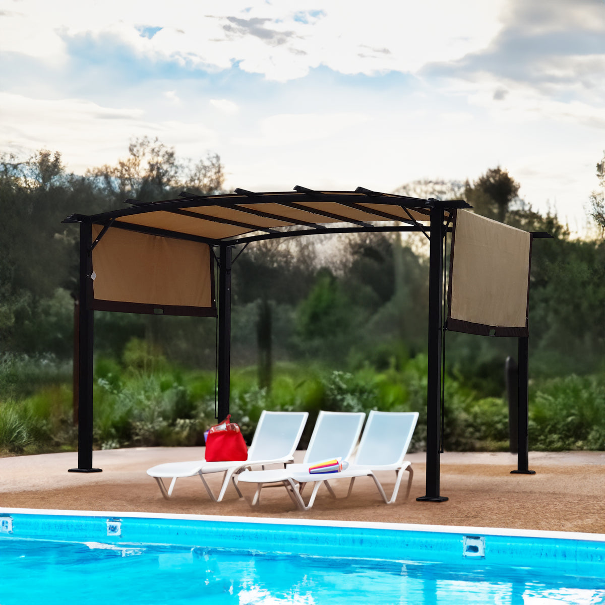 12x9FT Outdoor Retractable Pergola Beige