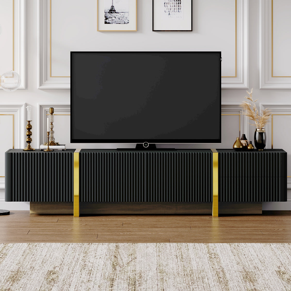 Luxury Fluted TV Stand Black