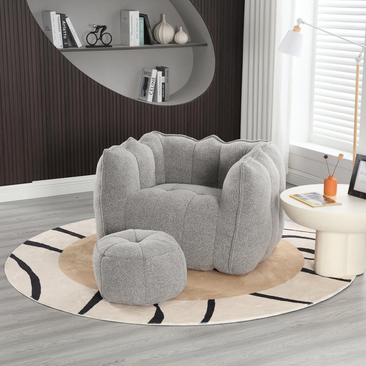 Soft Bean Bag Chair – Beige High-Resilience Foam