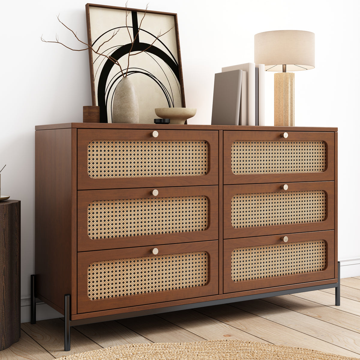Modern Rattan Wood Closet – Walnut