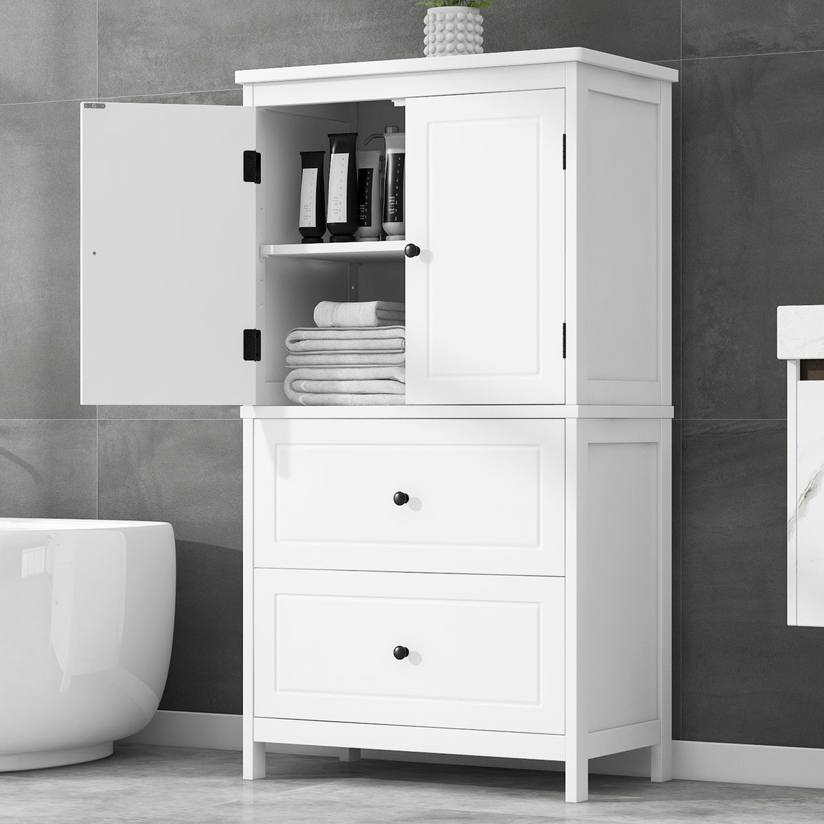 White Bathroom Storage Cabinet with Drawers