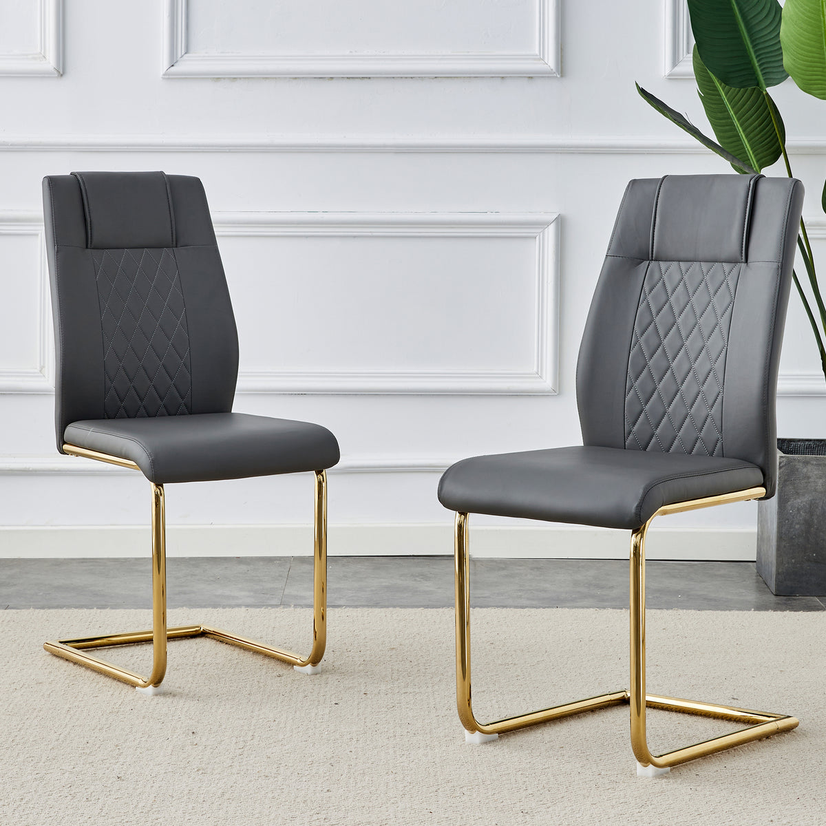 Faux Leather Dining Chairs Set of 4 Gray