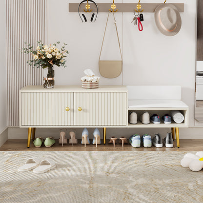Modern Hidden Storage Bench White Upholstered Seat