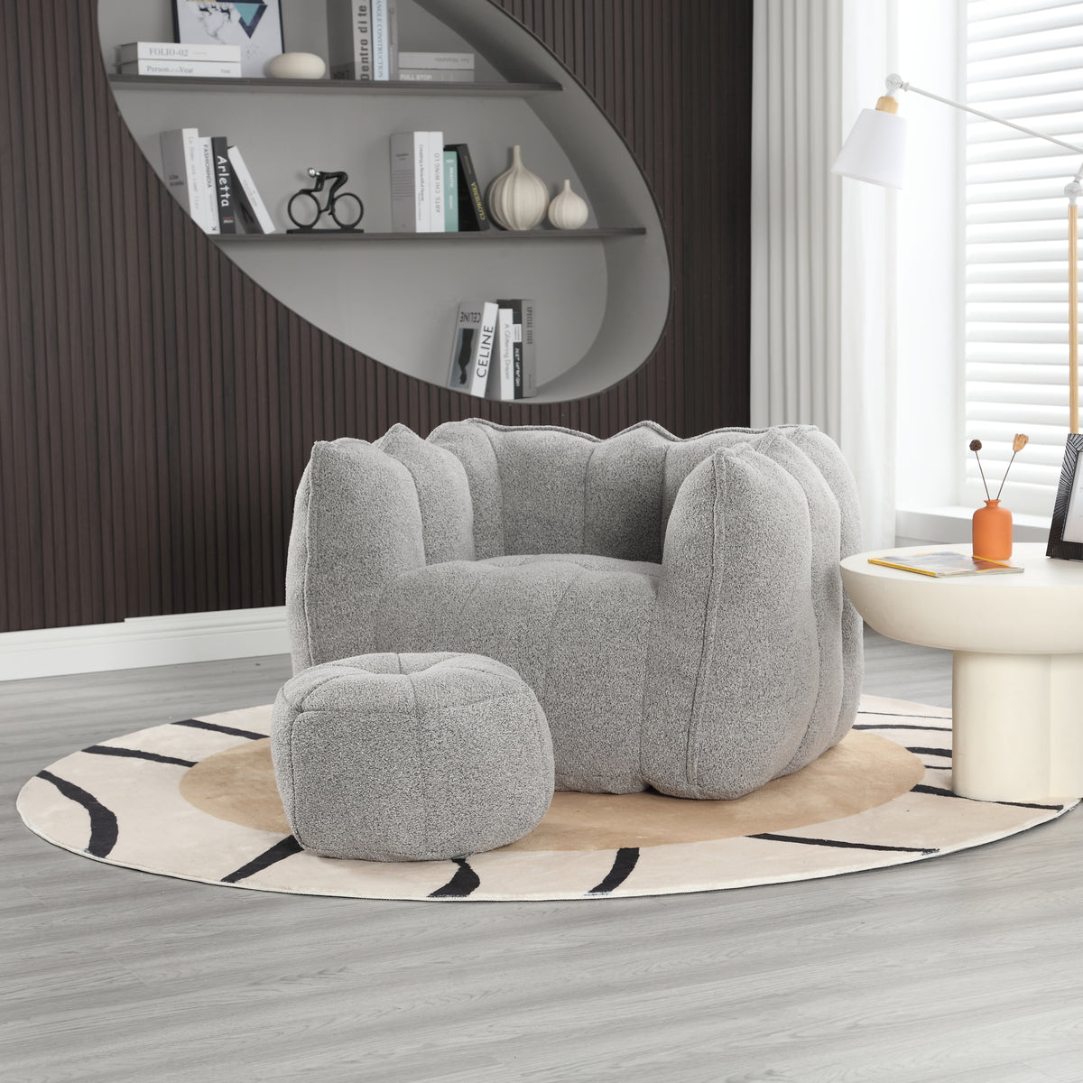 Soft Bean Bag Chair – Beige High-Resilience Foam