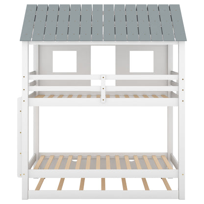 House Bunk Bed with Roof White