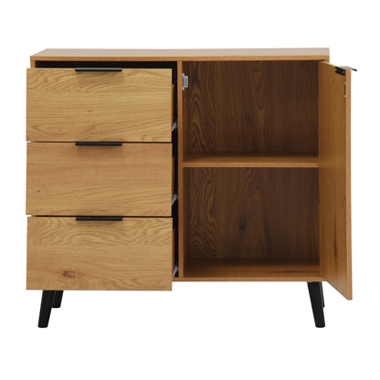 Natural Wood Storage Cabinet with Drawers and Doors