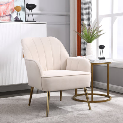 Mid-Century Velvet Armchair Beige Finish