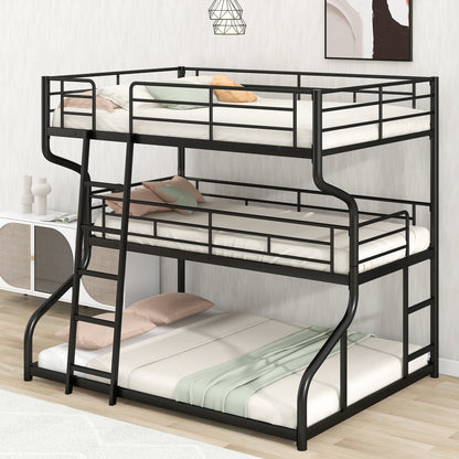 Black Triple Bunk Bed – 3-Tier Space-Saving Metal Frame for Kids & Teens