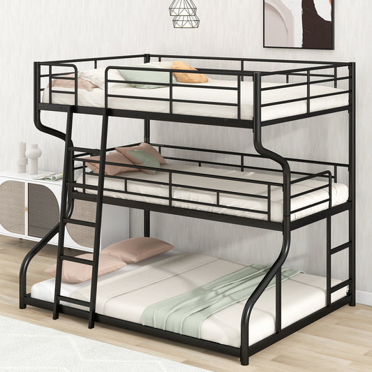 Black Triple Bunk Bed – 3-Tier Space-Saving Metal Frame for Kids & Teens