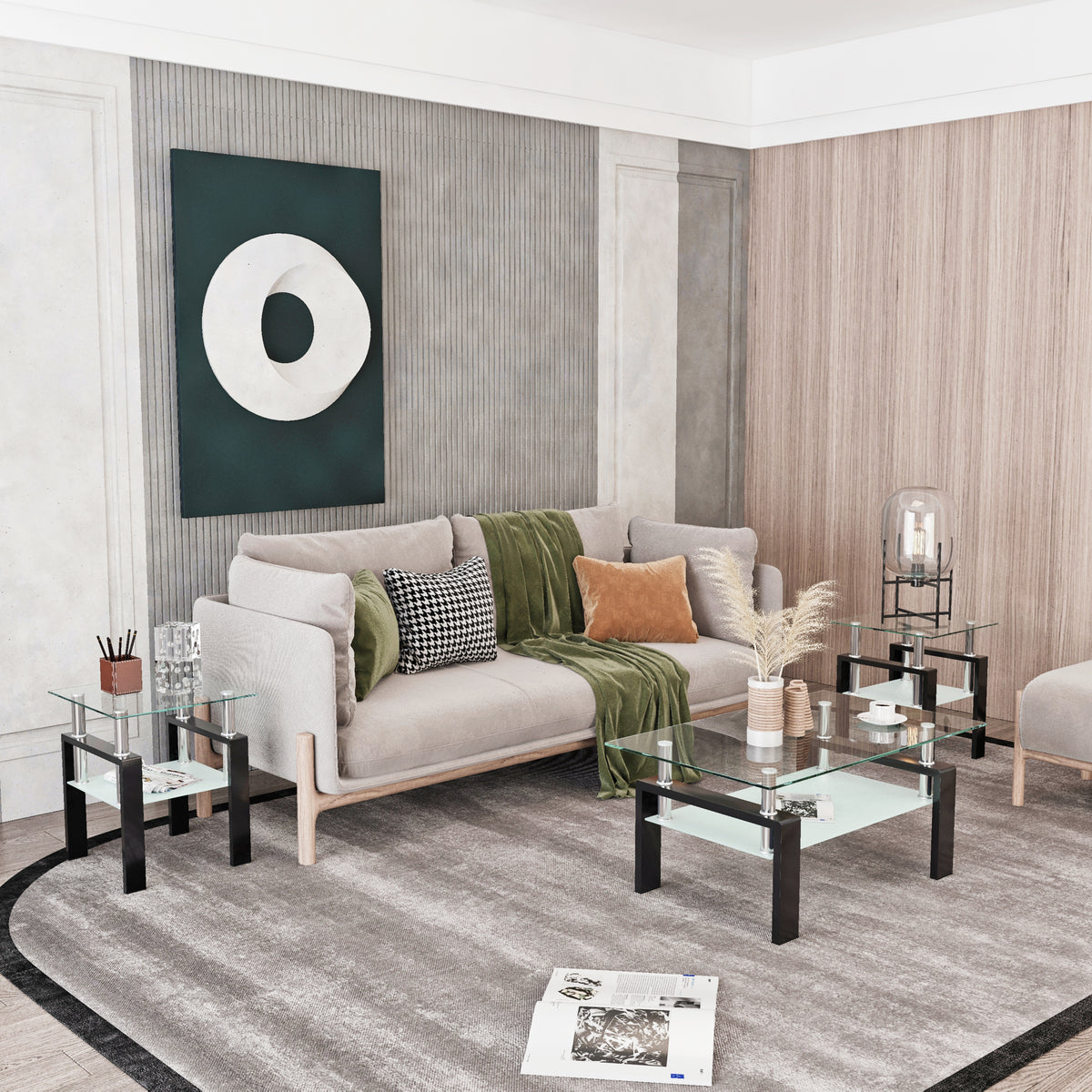 Glass Coffee Table Set (2 pcs) – Black Frame