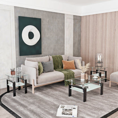 Glass Coffee Table Set (2 pcs) – Black Frame