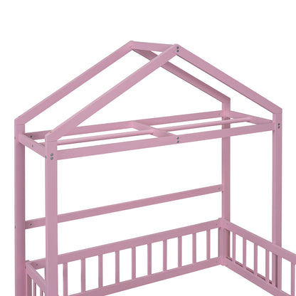 Full Wood Children’s Bed with Clothes Rack Pink